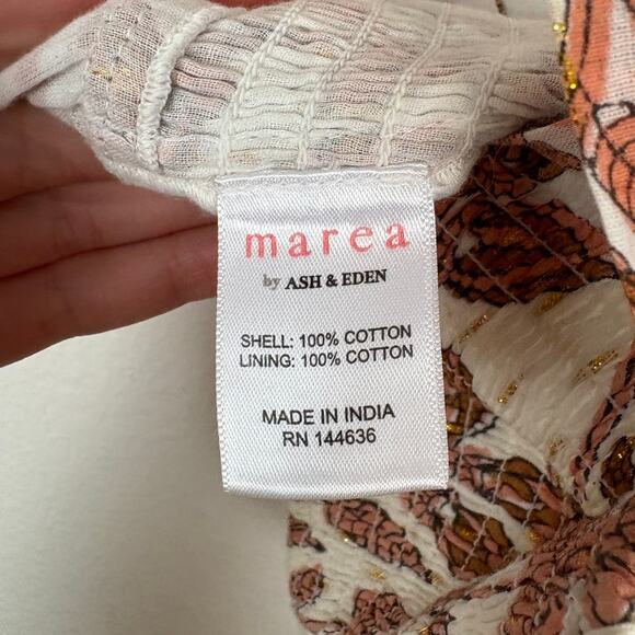 Marea Ash & Eden Smocked Printed Festival Gold Crop Top Medium - Picture 5 of 5